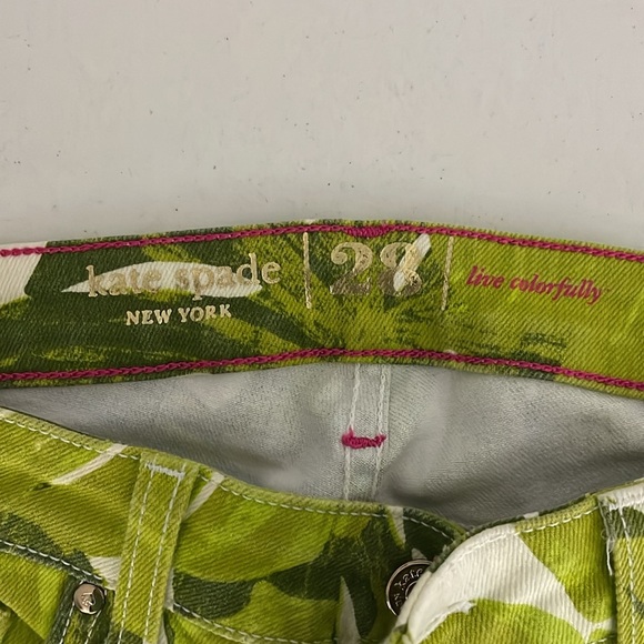 Kate Spade Broome Street Havana Leaf Cropped Jeans Size 28 Green Boho Tropical - Picture 4 of 11